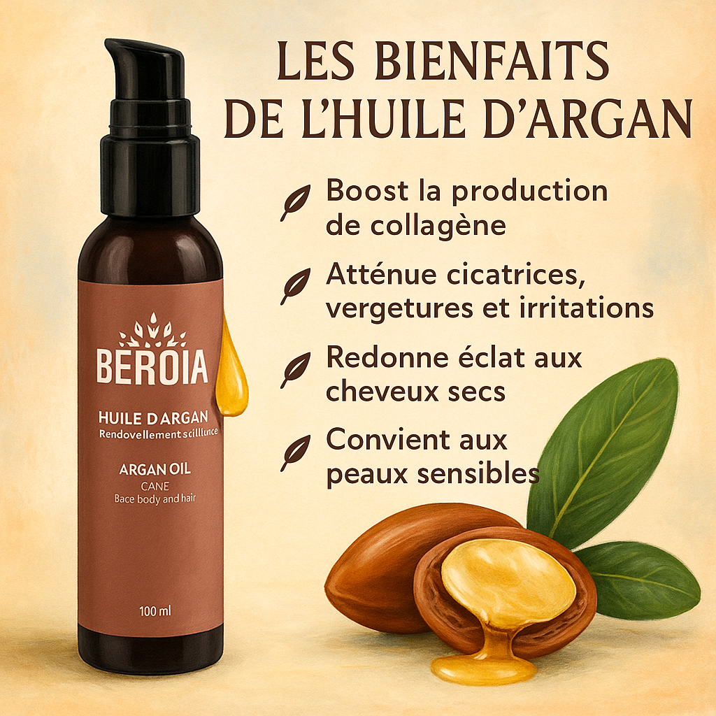 🌿 Huile d’Argan Pure & Bio – Élixir de Beauté Naturel pour Peaux Matures