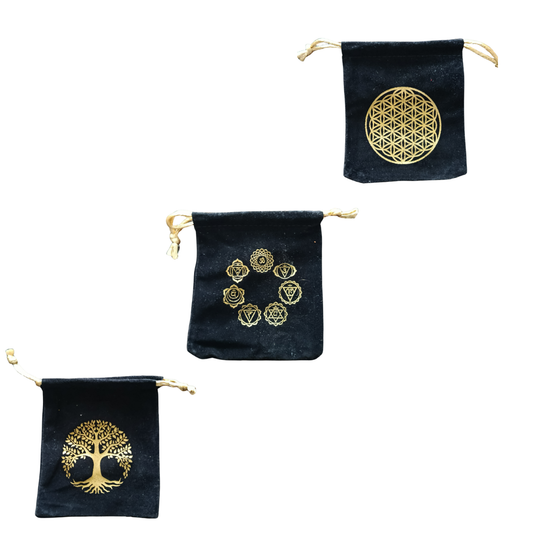 Pochette en Coton aux 7 Chakras dorés – Rangement Spirituel et Énergétique avec Cordon