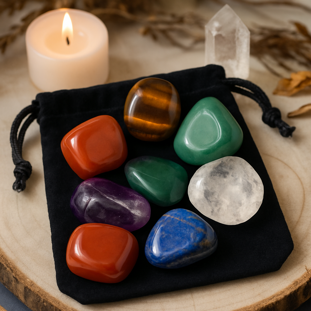 Coffret Bien-Être Énergie : 7 Pierres Chakras + Livre Lithothérapie + Encens de Sauge