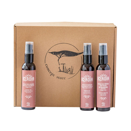 Coffret Cadeau Huiles Précieuses : Argan, Pépins de Figue de Barbarie et Jojoba