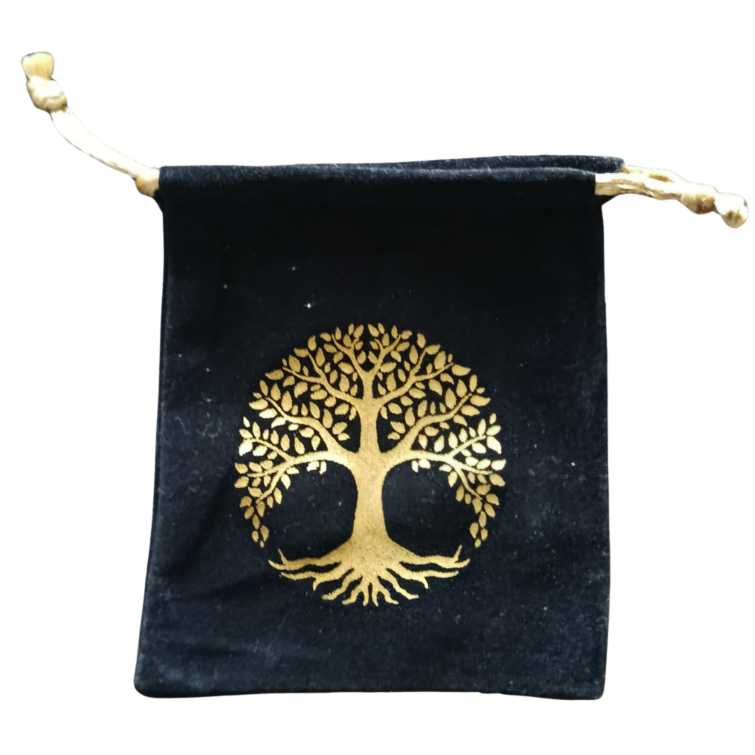 Pochette en Coton aux 7 Chakras dorés – Rangement Spirituel et Énergétique avec Cordon