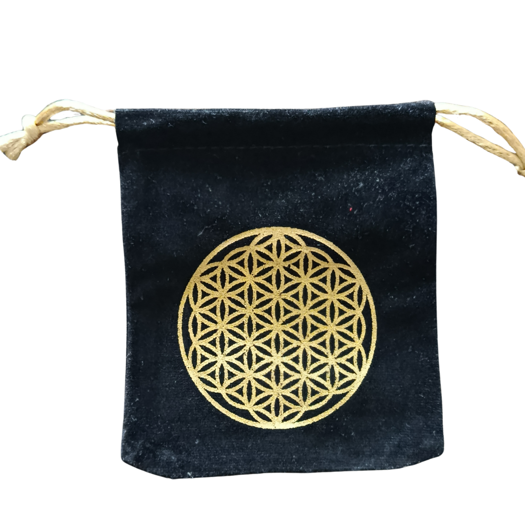 Pochette en Coton aux 7 Chakras dorés – Rangement Spirituel et Énergétique avec Cordon